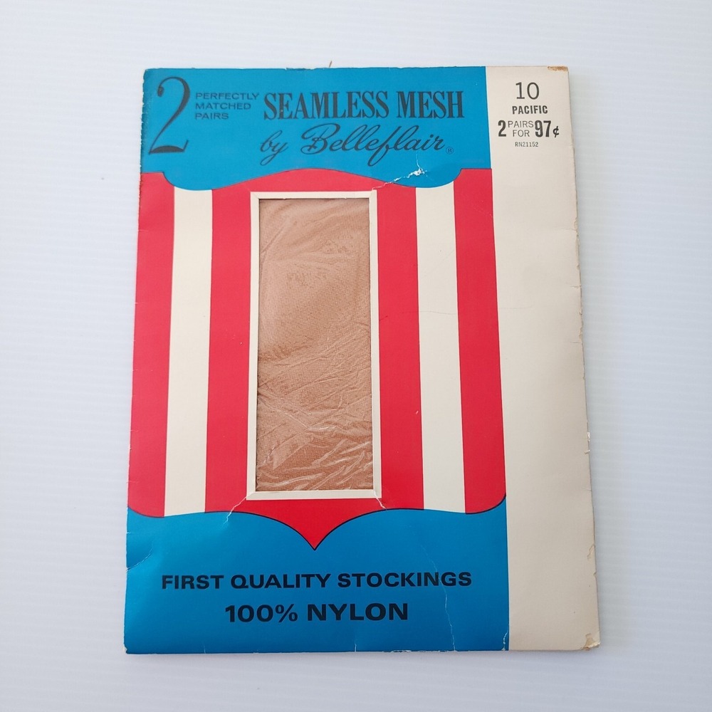 2 Pair Vintage Belleflair Nylon Stockings Seamless Pacific Color Size 10